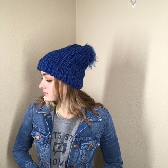 New Treasure & Bond Blue Knit Pom Beanie (F3) - Picture 1 of 6